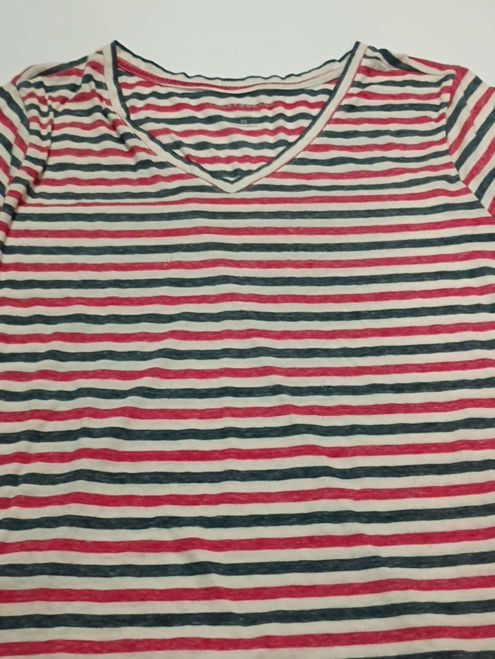 Lucky Brand Striped V-Neck Tee in White, Red & Navy